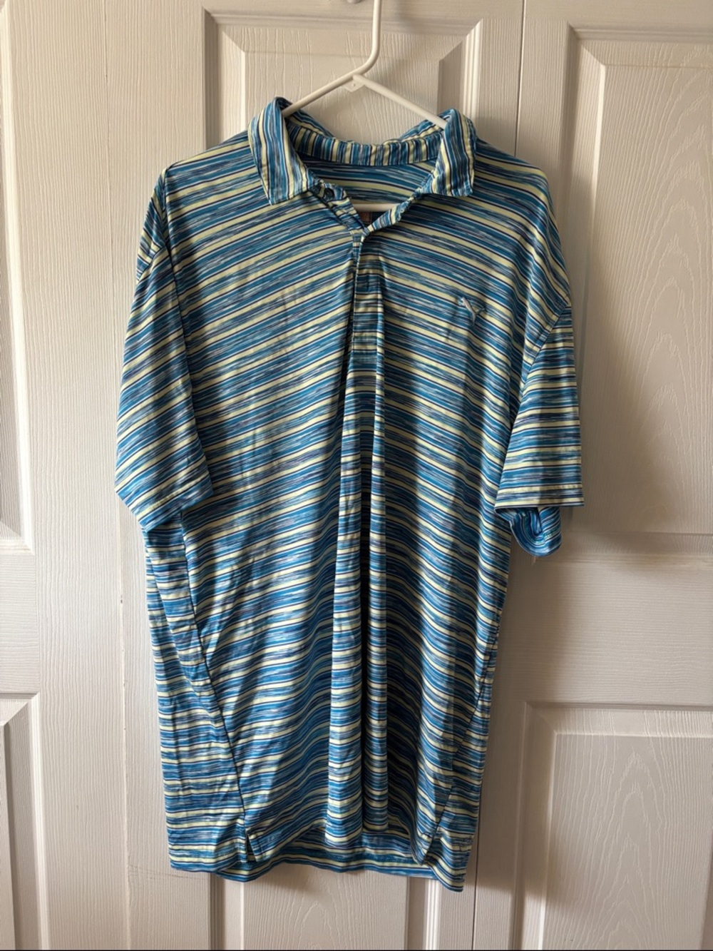 Puma Men's Blue & White Multi-Stripe Polo